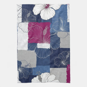 Coastal Tropical Hibiscus Pattern (5) Tea Towel