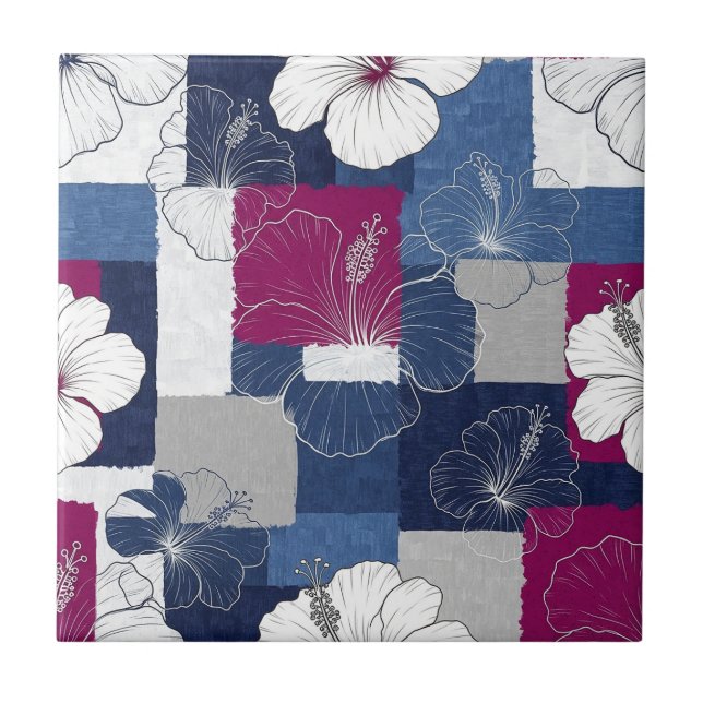 Coastal Tropical Hibiscus Pattern (5) Tile (Front)