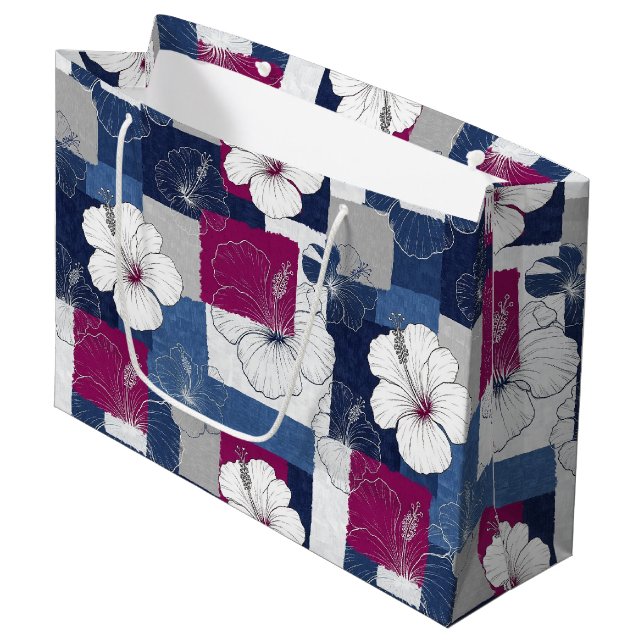 Coastal Tropical Hibiscus Pattern (6) Large Gift Bag (Front Angled)