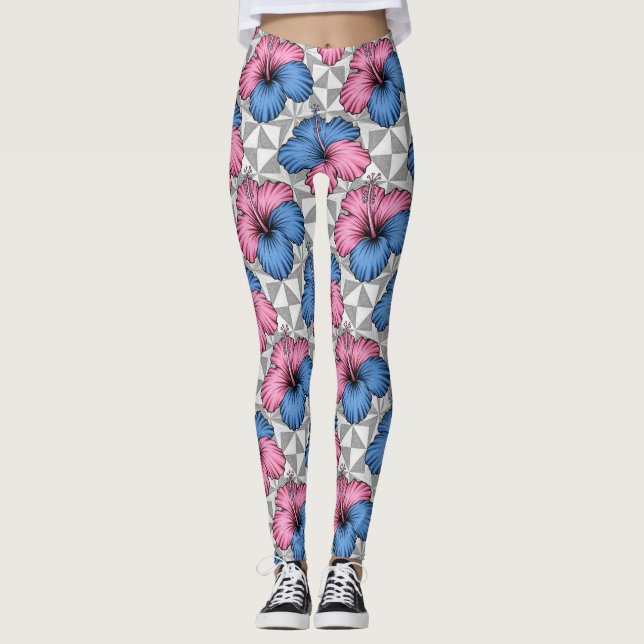 Coastal Tropical Hibiscus Pattern (6) Leggings (Front)
