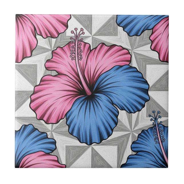 Coastal Tropical Hibiscus Pattern (6) Tile (Front)