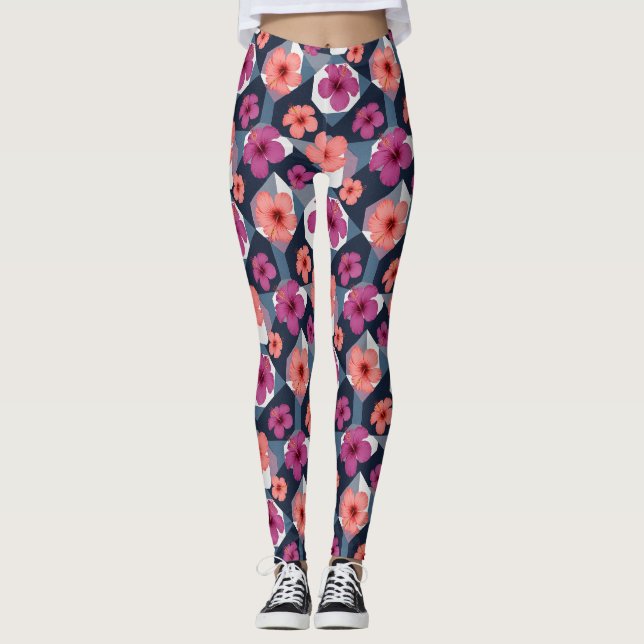 Coastal Tropical Hibiscus Pattern (8) Leggings (Front)