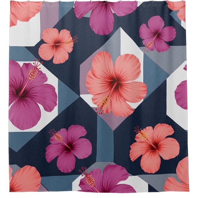 Coastal Tropical Hibiscus Pattern (8) Shower Curtain (Front)