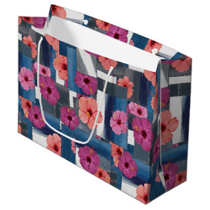 Coastal Tropical Hibiscus Pattern (9) Large Gift Bag
