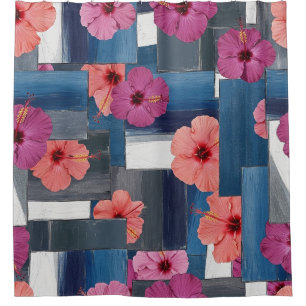 Coastal Tropical Hibiscus Pattern (9) Shower Curtain
