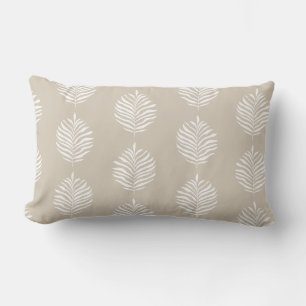 Coastal Tropical Palm Leaf Pattern Beige Lumbar Cushion