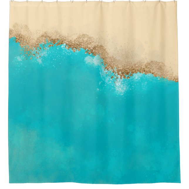 Coastal Turquoise blue gold agate Shower Curtain (Front)