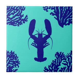 Coastal Turquoise Blue Lobster Pattern Tile