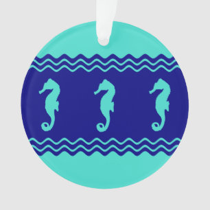 Coastal Turquoise Blue Ocean Seahorses Ornament