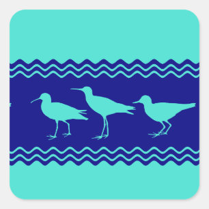 Coastal Turquoise Blue Sandpiper Birds Pattern Square Sticker