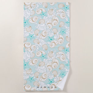 coastal turquoise sand beach Monogram Towel