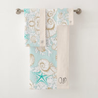 Coastal Turquoise Sand Beach Monogram Towel Set