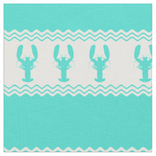 Coastal Turquoise White Lobster Stripe Fabric