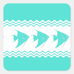 Coastal Turquoise White Stripe Angelfish Pattern Square Sticker