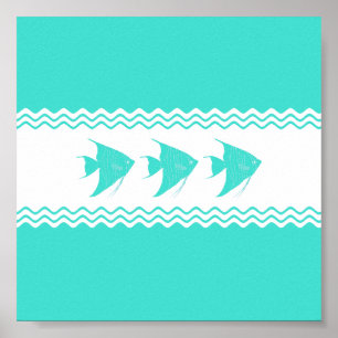 Coastal Turquoise White Stripe Angelfish Poster