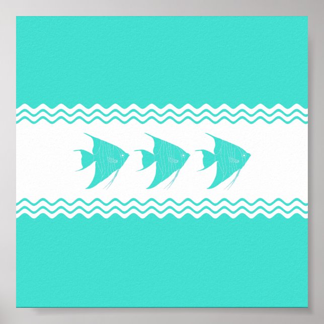 Coastal Turquoise White Stripe Angelfish Poster (Front)