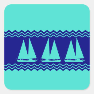 Coastal Turquoise White Stripe Sailboat Pattern Square Sticker