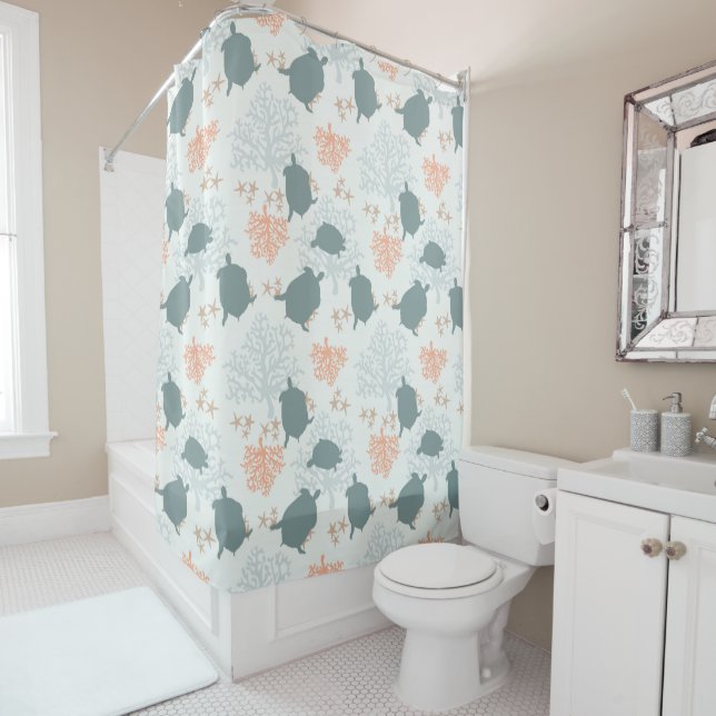 Coastal Turtle Pattern Shower Curtain (In Situ)