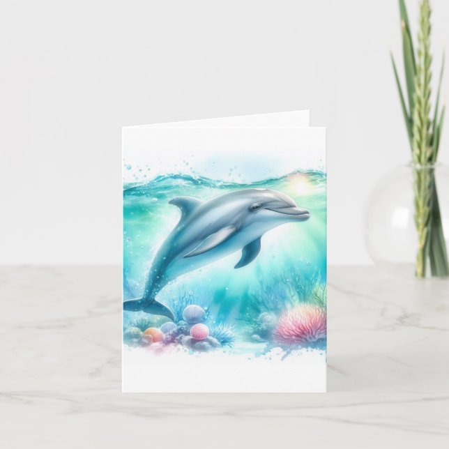 Coastal Under the Sea Dolphin Thank You Card (Front)