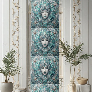 Coastal Underwater Blue Ocean Aquamarine Mermaid  Tile
