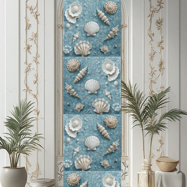 Coastal Underwater Seashell Blue Ocean Aquamarine  Tile (Coastal Underwater Seashell Blue Ocean Aquamarine Ceramic Tile)