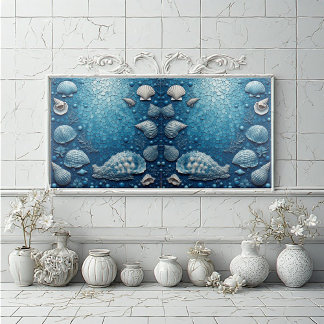 Coastal Underwater Seashell Fish Ocean Bubble Blue Tile