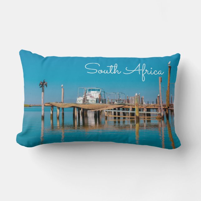 Coastal Velddrif South Africa Landscape Boat Birds Lumbar Cushion (Front)