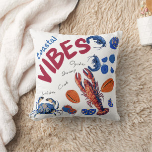 Coastal Vibes Retro Seafood & Shellfish Cushion