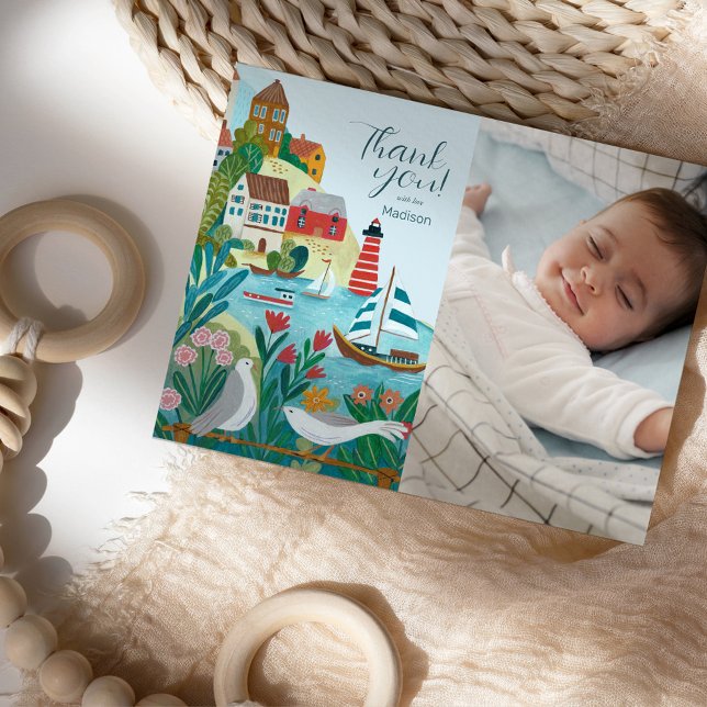 Coastal Village Baby Shower Photo Thank you Postcard (Coastal Village Baby Shower Photo Thank you Postcard)