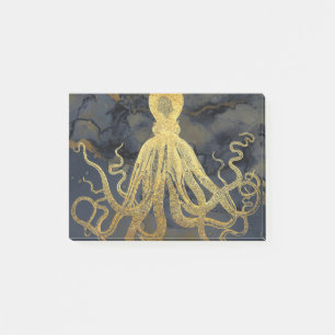 Coastal Vintage Gold Black Octopus Ink Watercolor Post-it Notes