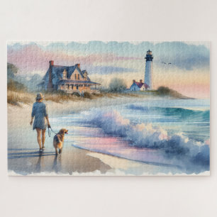 Coastal Walk to Lighthouse at Sunset Jigsaw Puzzle