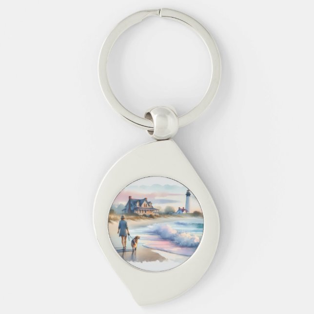 Coastal Walk to Lighthouse at Sunset Key Ring (Front)