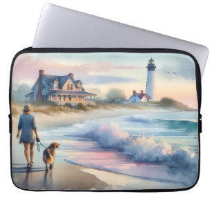 Coastal Walk to Lighthouse at Sunset Laptop Sleeve