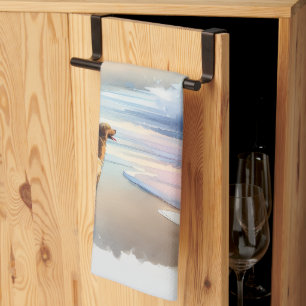 Coastal Walk to Lighthouse at Sunset Tea Towel