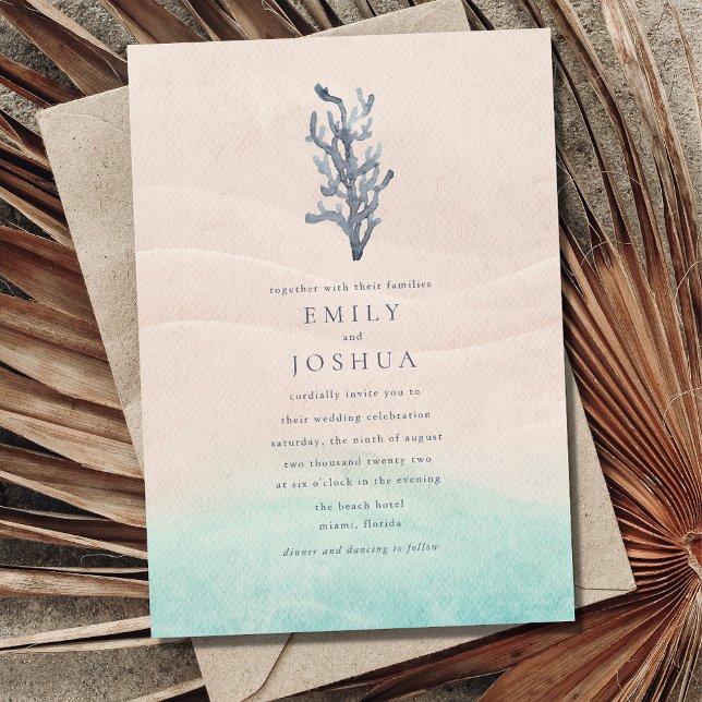 Coastal Watercolor Beach Wedding Invitation (Creator Uploaded)