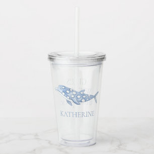 Coastal Watercolor Blue Polka Dot Dolphin Acrylic Tumbler
