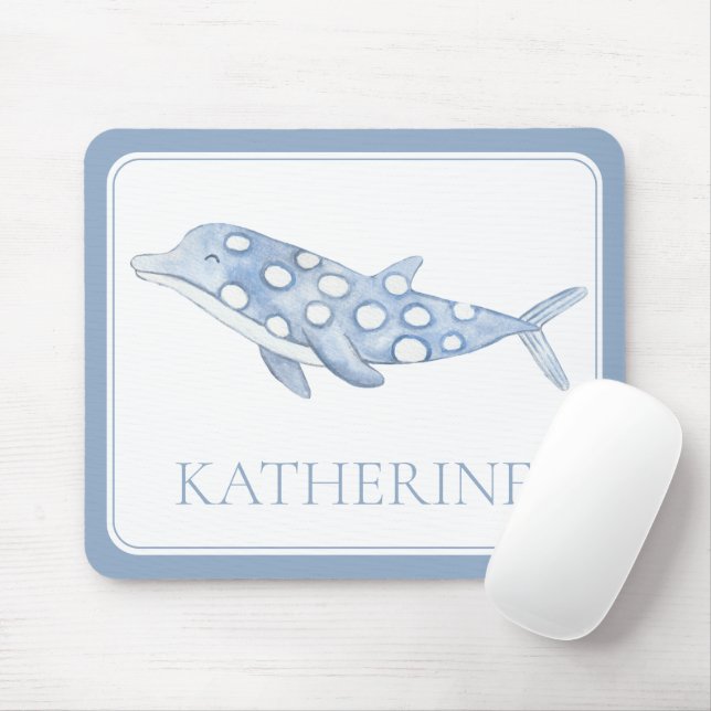 Coastal Watercolor Blue Polka Dot Dolphin Mouse Pad (With Mouse)