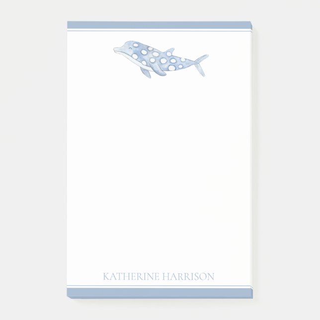 Coastal Watercolor Blue Polka Dot Dolphin Post-it Notes (Front)