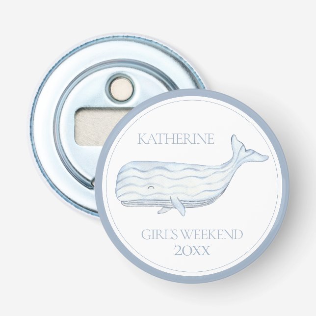 Coastal Watercolor Blue Whale Personalised Bottle Opener (Front)