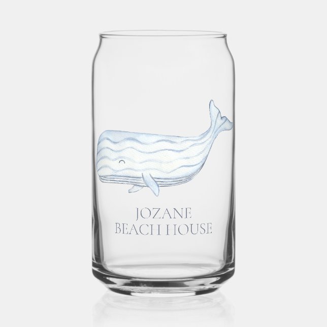 Coastal Watercolor Blue Whale Personalised Can Glass (Front)