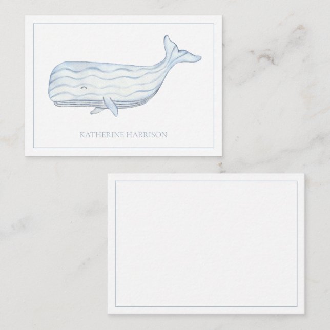 Coastal Watercolor Blue Whale Personalised Card (Front/Back)