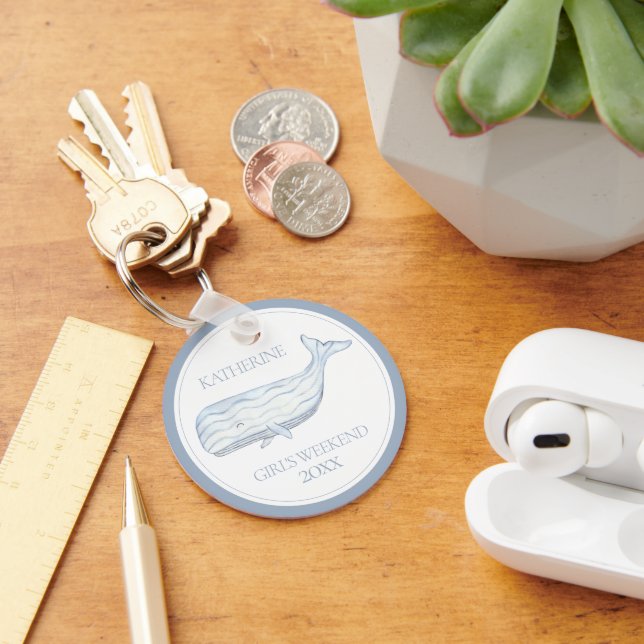 Coastal Watercolor Blue Whale Personalised Key Ring (Desk)