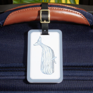 Coastal Watercolor Blue Whale Personalised Luggage Tag