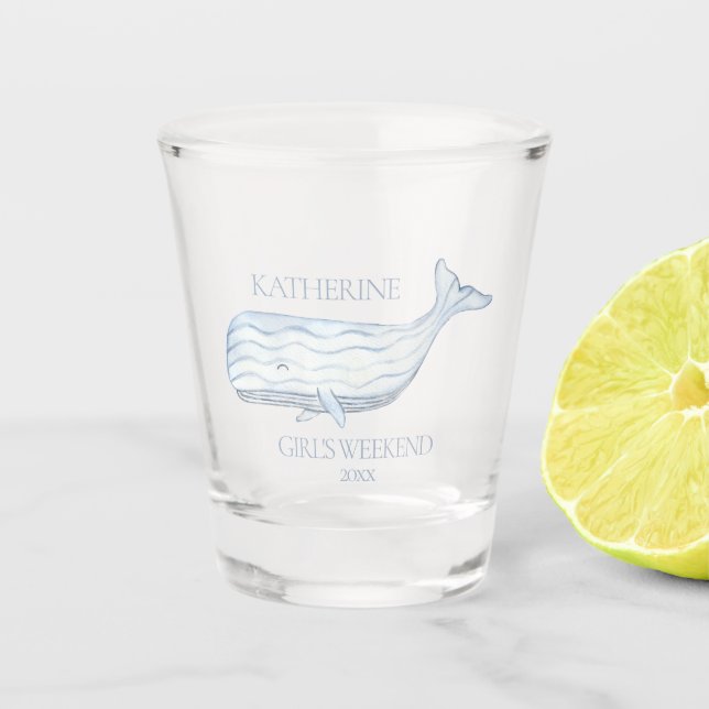 Coastal Watercolor Blue Whale Personalised Shot Glass (Front)