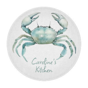 Coastal Watercolor Crab Personalised Cutting Board