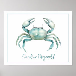 Coastal Watercolor Crab Personalised Poster