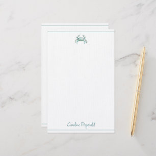 Coastal Watercolor Crab Personalised Stationery