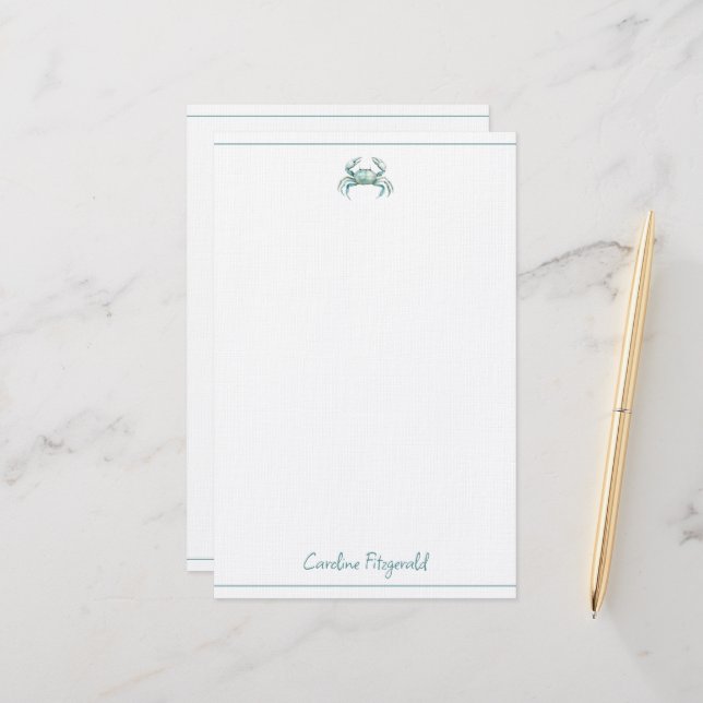 Coastal Watercolor Crab Personalised Stationery (Front/Back In Situ)