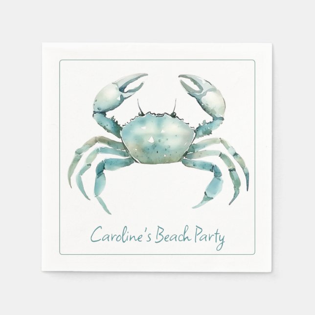 Coastal Watercolor Crab Personalized Napkin (Front)