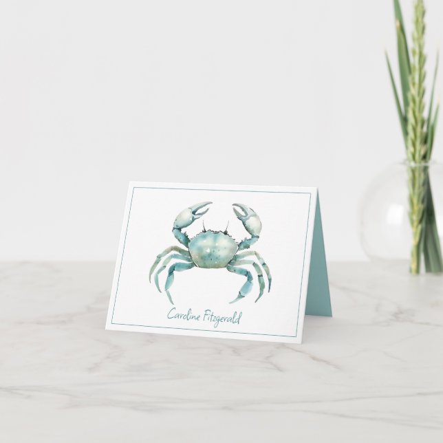 Coastal Watercolor Crab Personalized Note Card (Front)